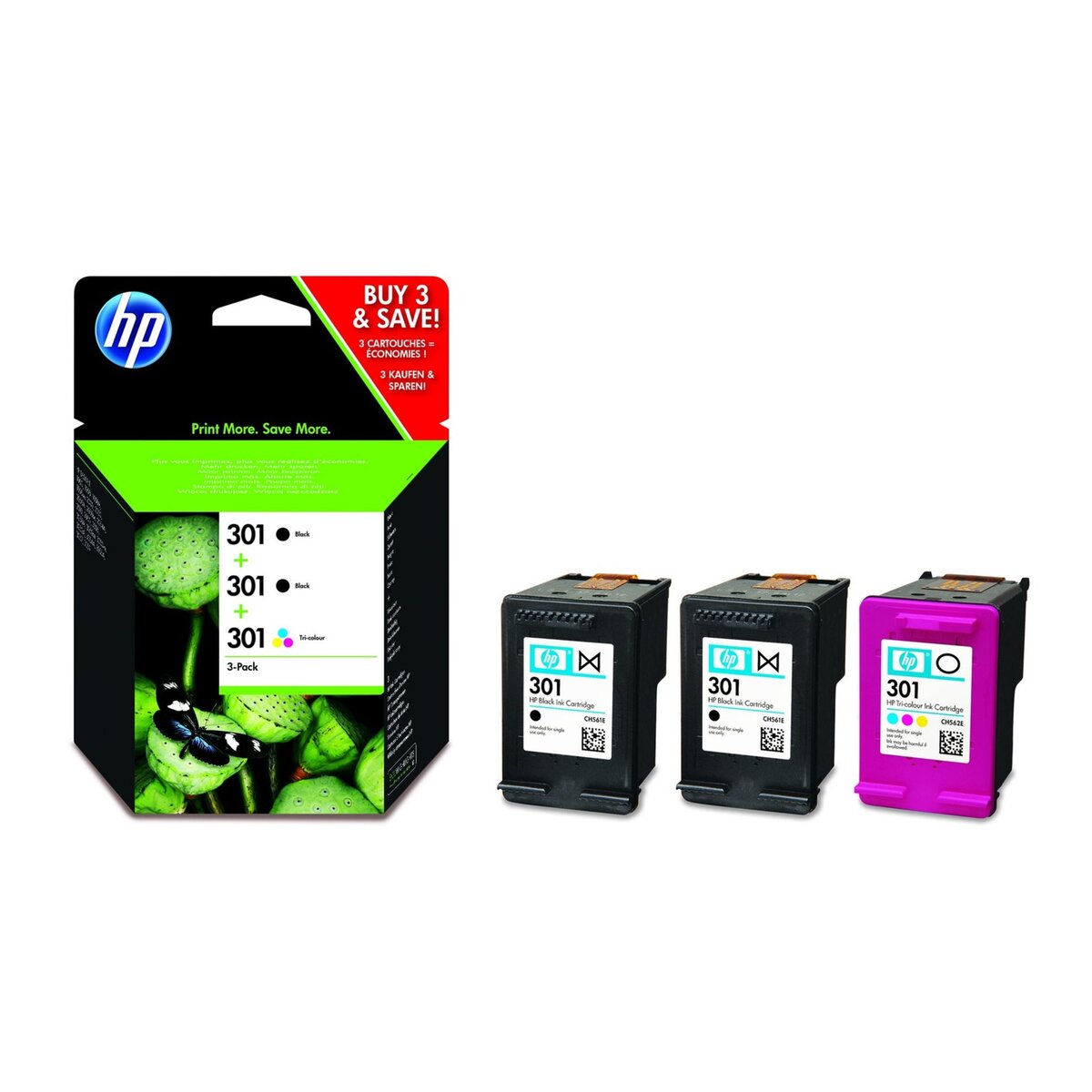 HP Pack Cartouche d'encre 301 (2 cartouches noir + 1 cartouche 3 couleurs)  pas cher 