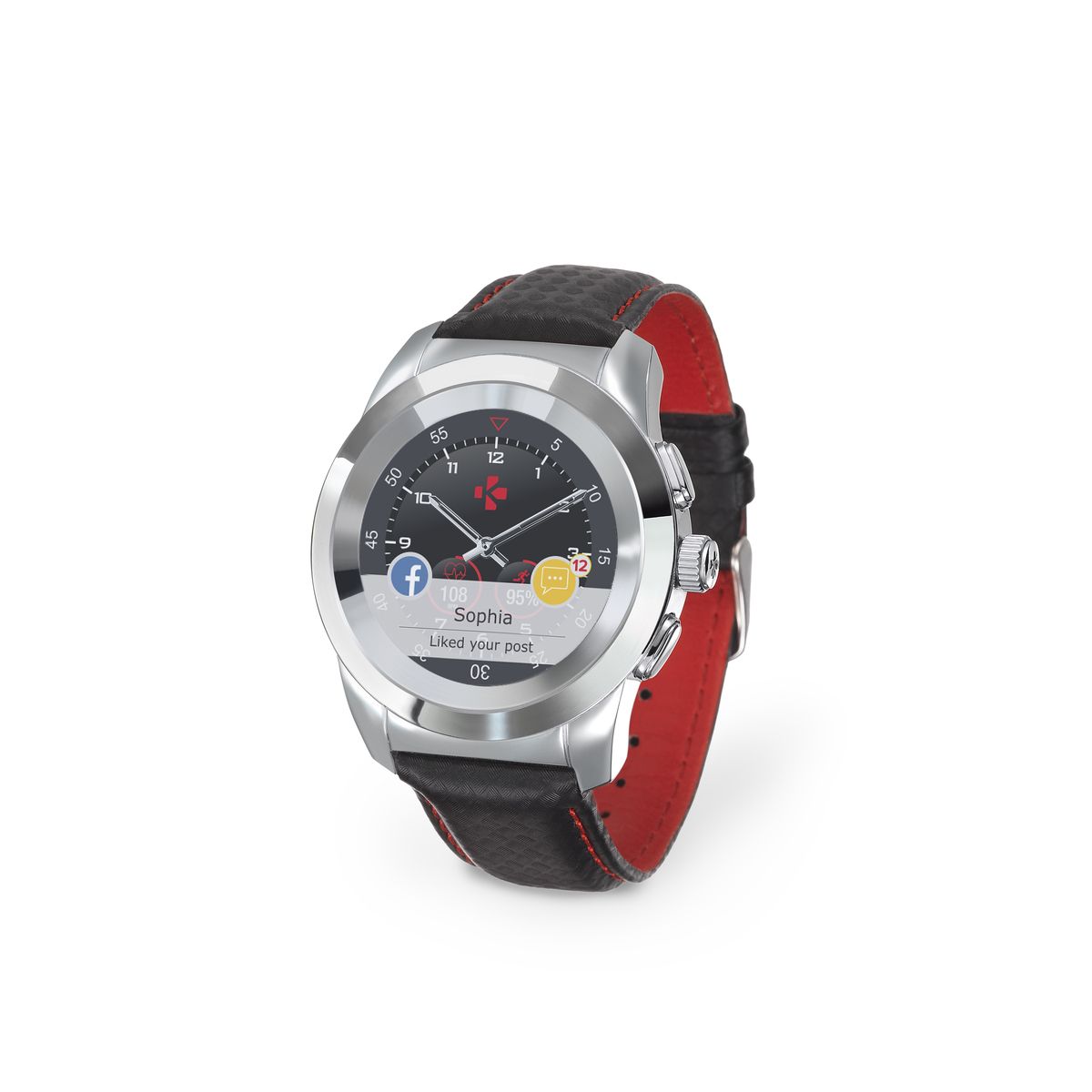 KRONOZ Montre connectée - Hybride ZeTime Premium - Bluetooth - Noir/Rouge