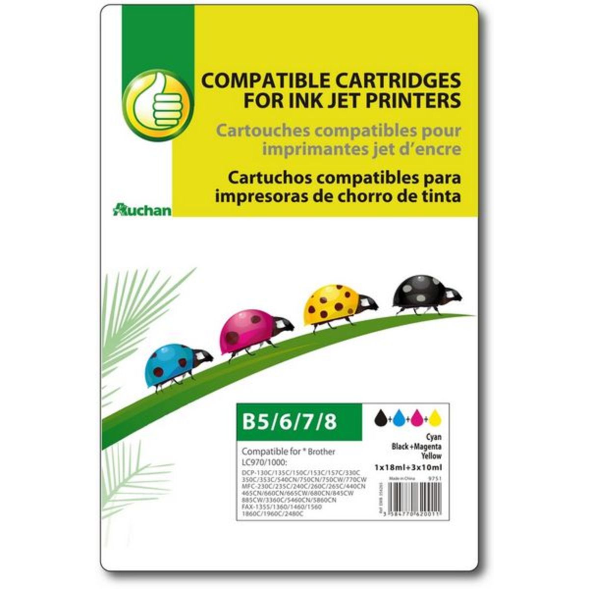 POUCE Cartouche d'encre compatible BROTHER LC970/1000 B5/6/7/8 - Noir Cyan Magenta & Jaune