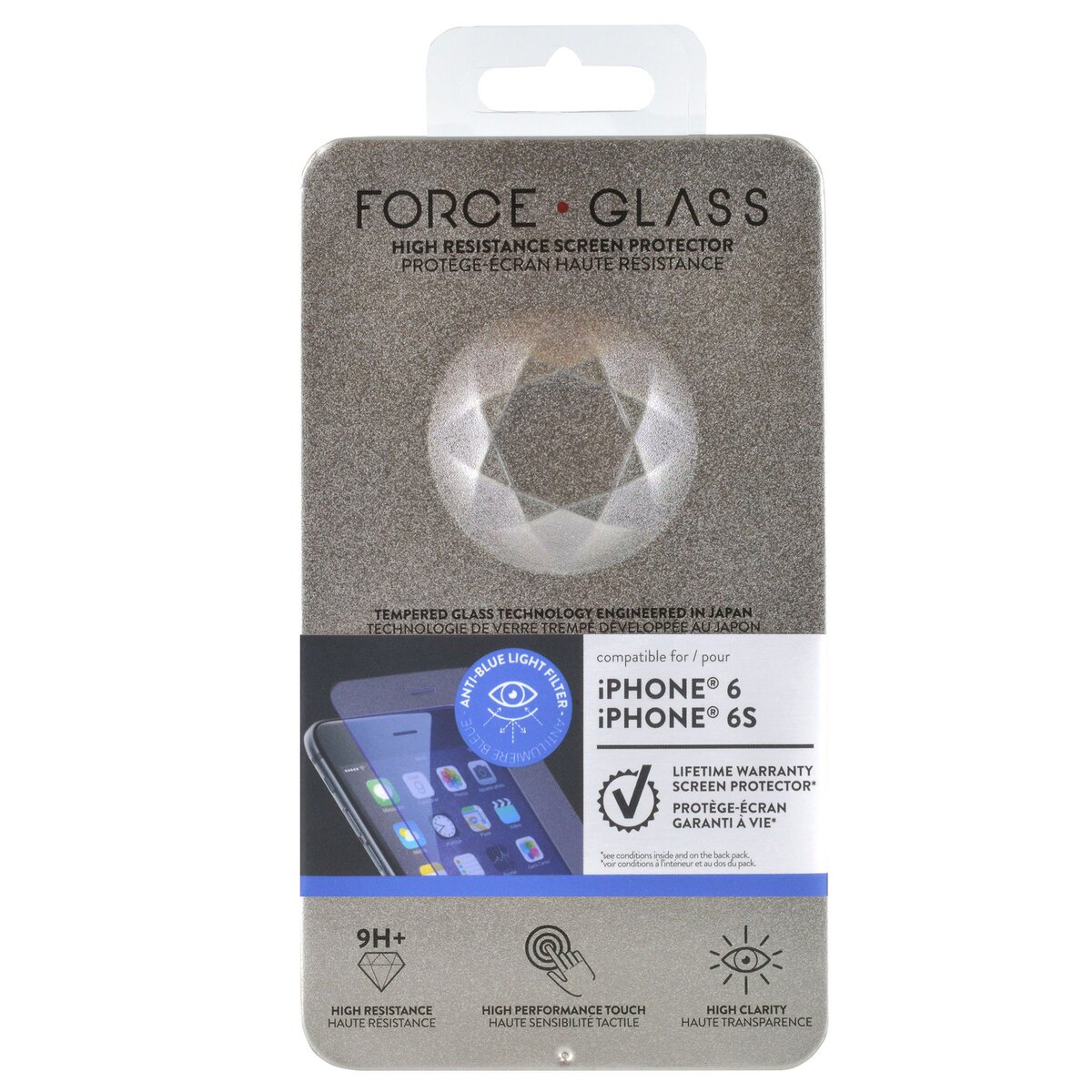 FORCEGLASS Protège-écran en verre trempé Force Glass anti-bleu pour iPhone 6/6S