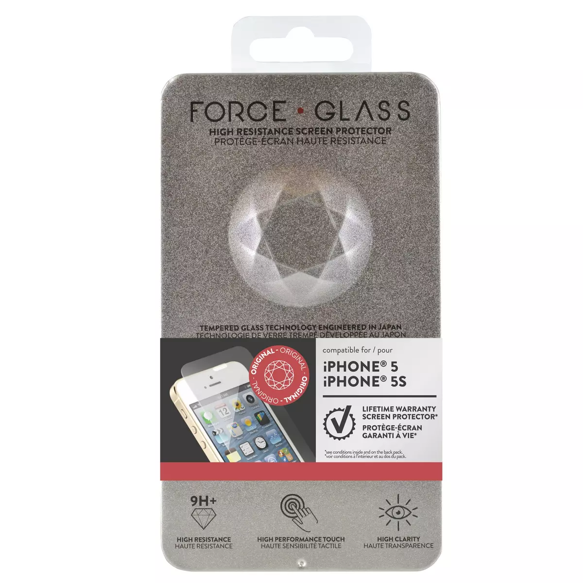 FORCEGLASS Protège-écran en verre trempé pour iPhone 5/5S Force Glass