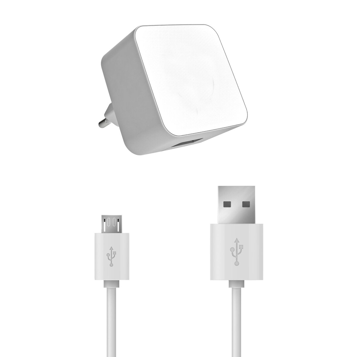 QILIVE Chargeur Secteur USB Blanc + Câble USB 1A Blanc
