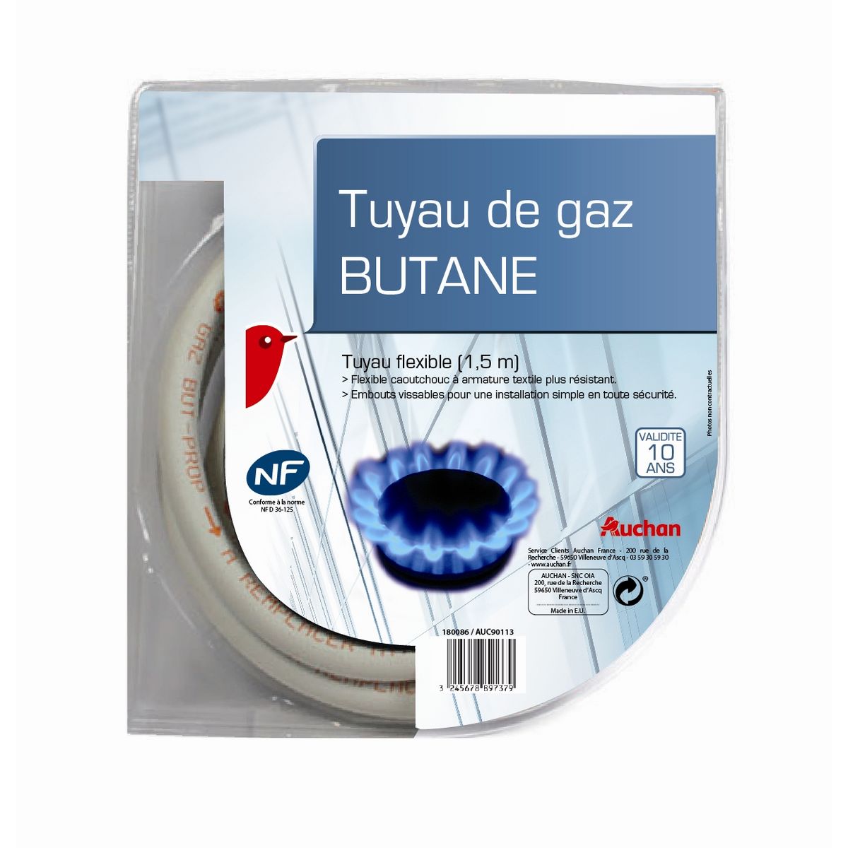 AUCHAN Tuyau de gaz butane flexible 1.5 mètre