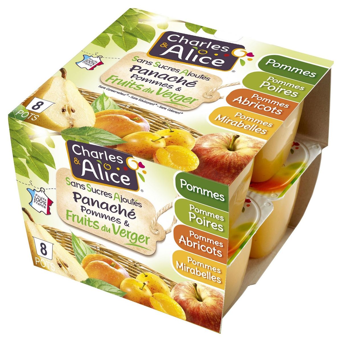 CHARLES ET ALICE Charles&Alice fruits du verger sans sucre ajoutés 8x100g