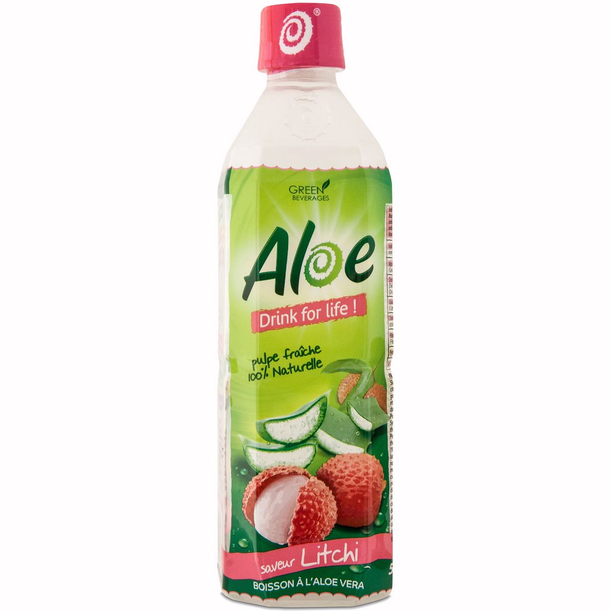 ALOE DRINK FOR LIFE Eau aromatisée à la pulpe d'aloé véra saveur litchi 50cl
