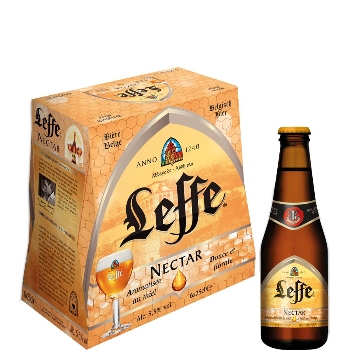LEFFE Bière blonde Nectar aromatisée miel 5,5% bouteilles 6x25cl