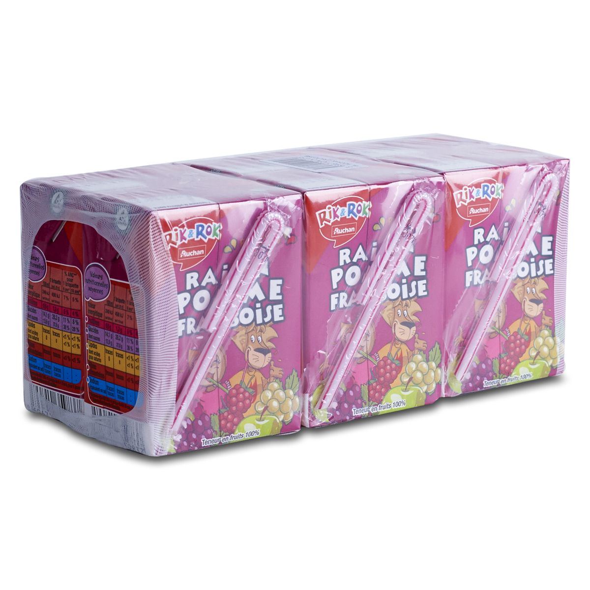 AUCHAN RIK & ROK Rik&Rok pur jus de raisin pomme framboise briquette 6x20cl