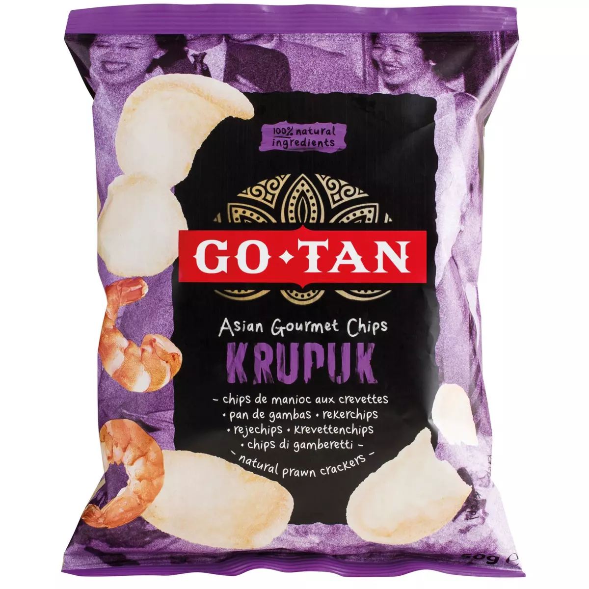 GO TAN Chips Krupuk de manioc aux crevettes 100% d'ingrédients naturels 50g