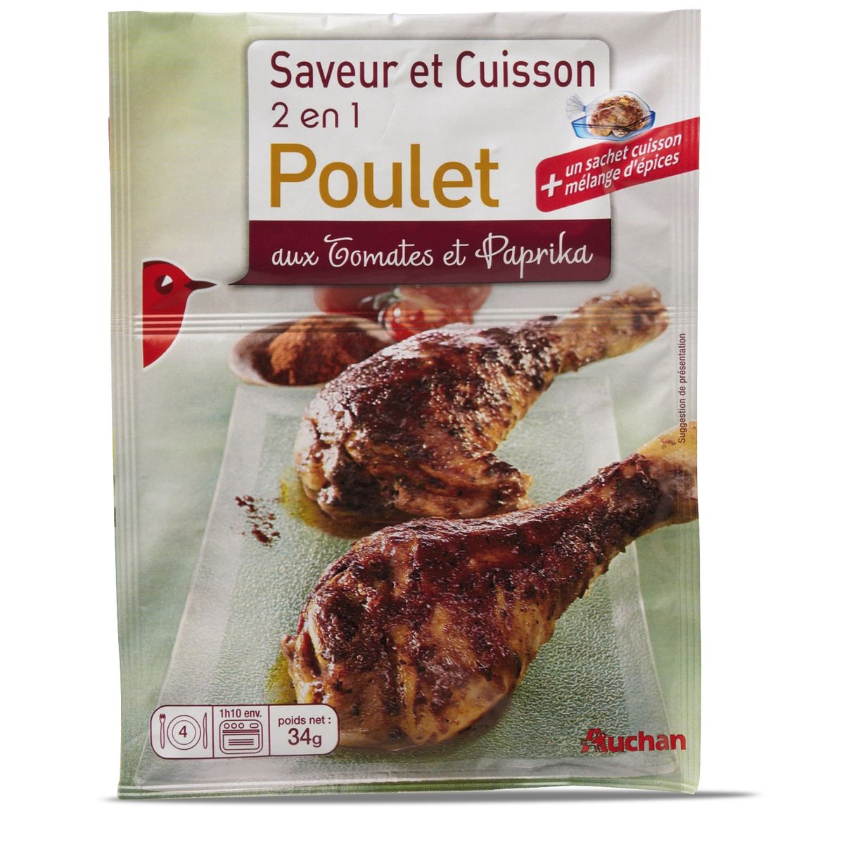 AUCHAN Auchan Sachet cuisson 2 en 1 poulet aux tomates et paprika 34g 34g