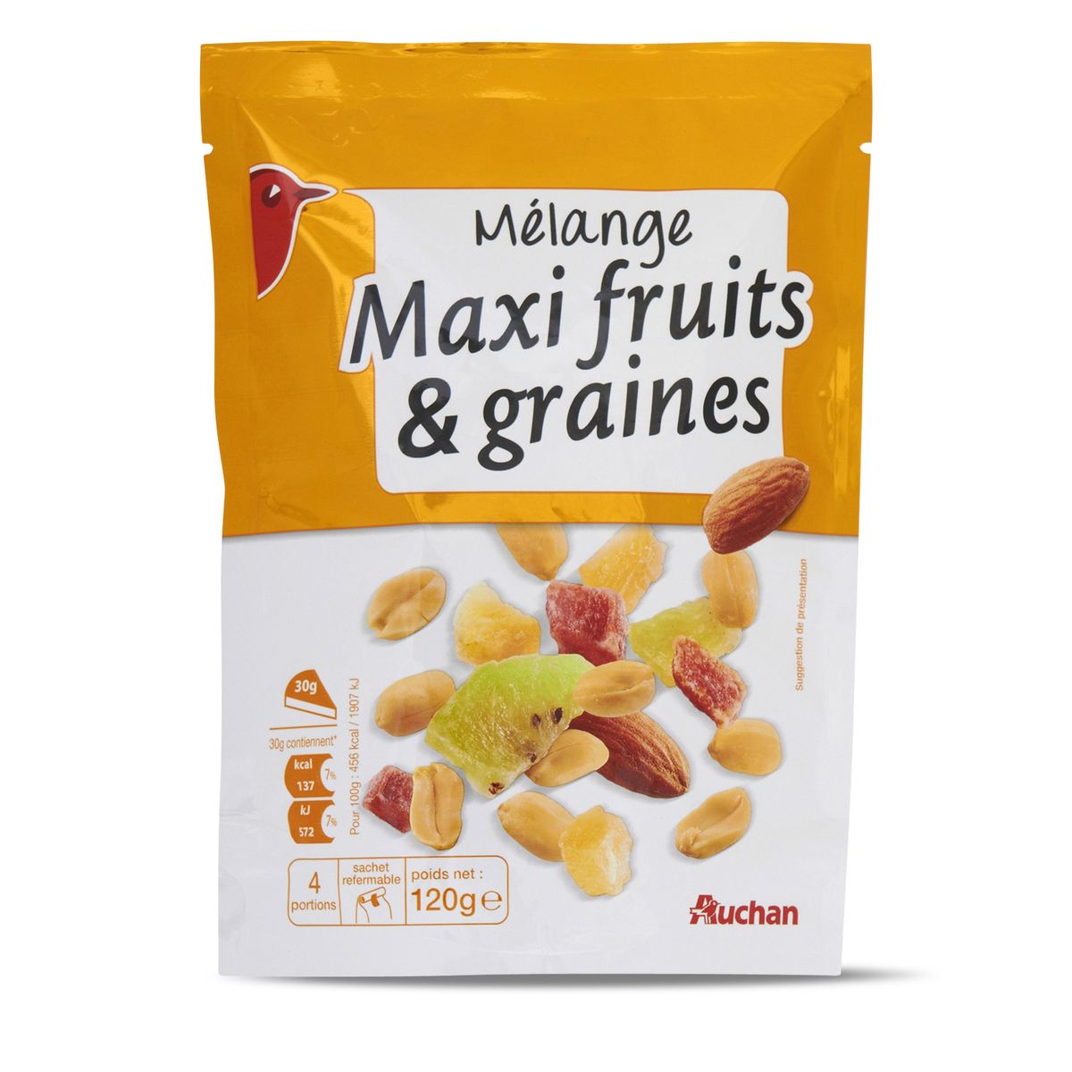 AUCHAN Auchan mélange maxi fruits graines 120g