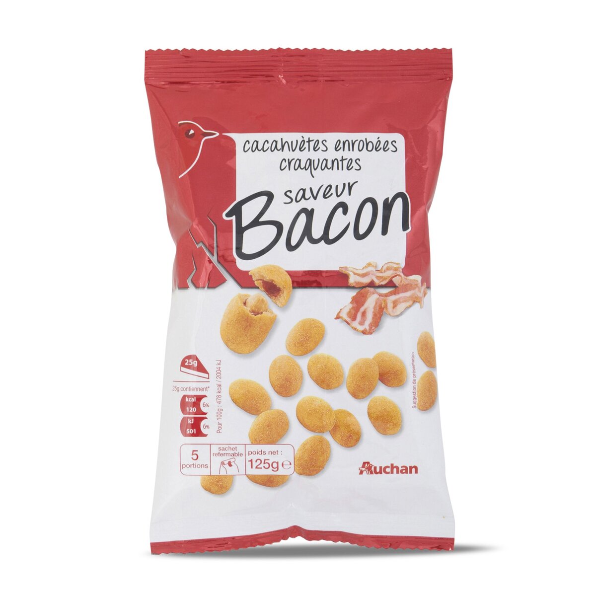 AUCHAN Auchan cacahuète enrobée saveur bacon 125g
