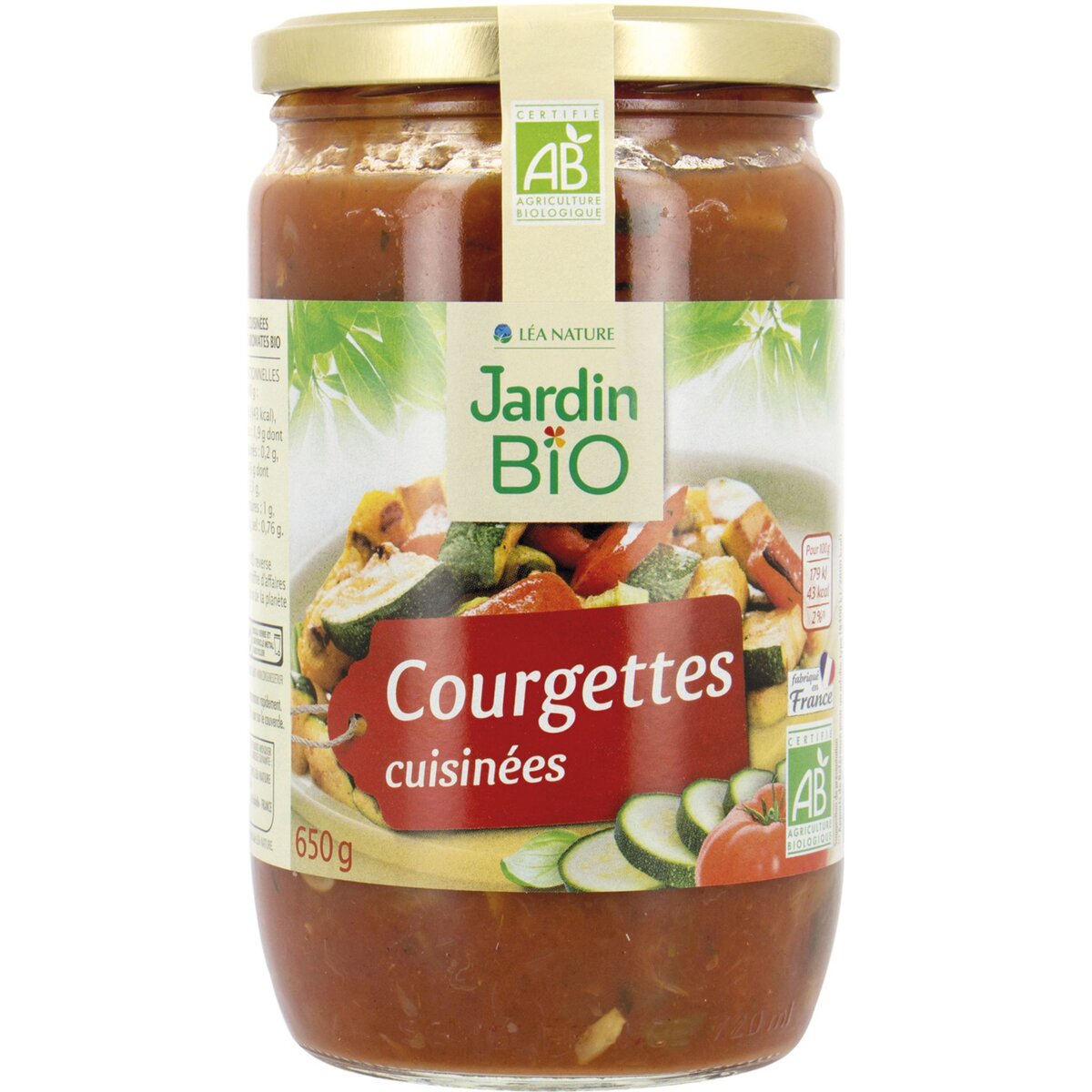 JARDIN BIO ETIC Courgettes cuisinées en bocal fabriqué en France 650g