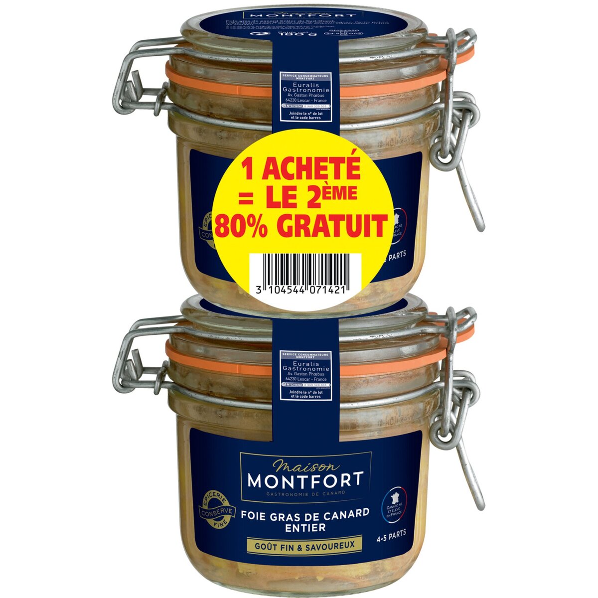 MONTFORT Montfort foie gras de canard entier bocal 2x180g