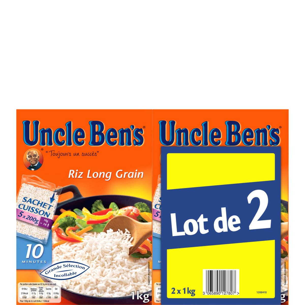 UNCLE BEN'S Uncle Benz riz long grain sachet cuisson bipack 2x1kg pas ...
