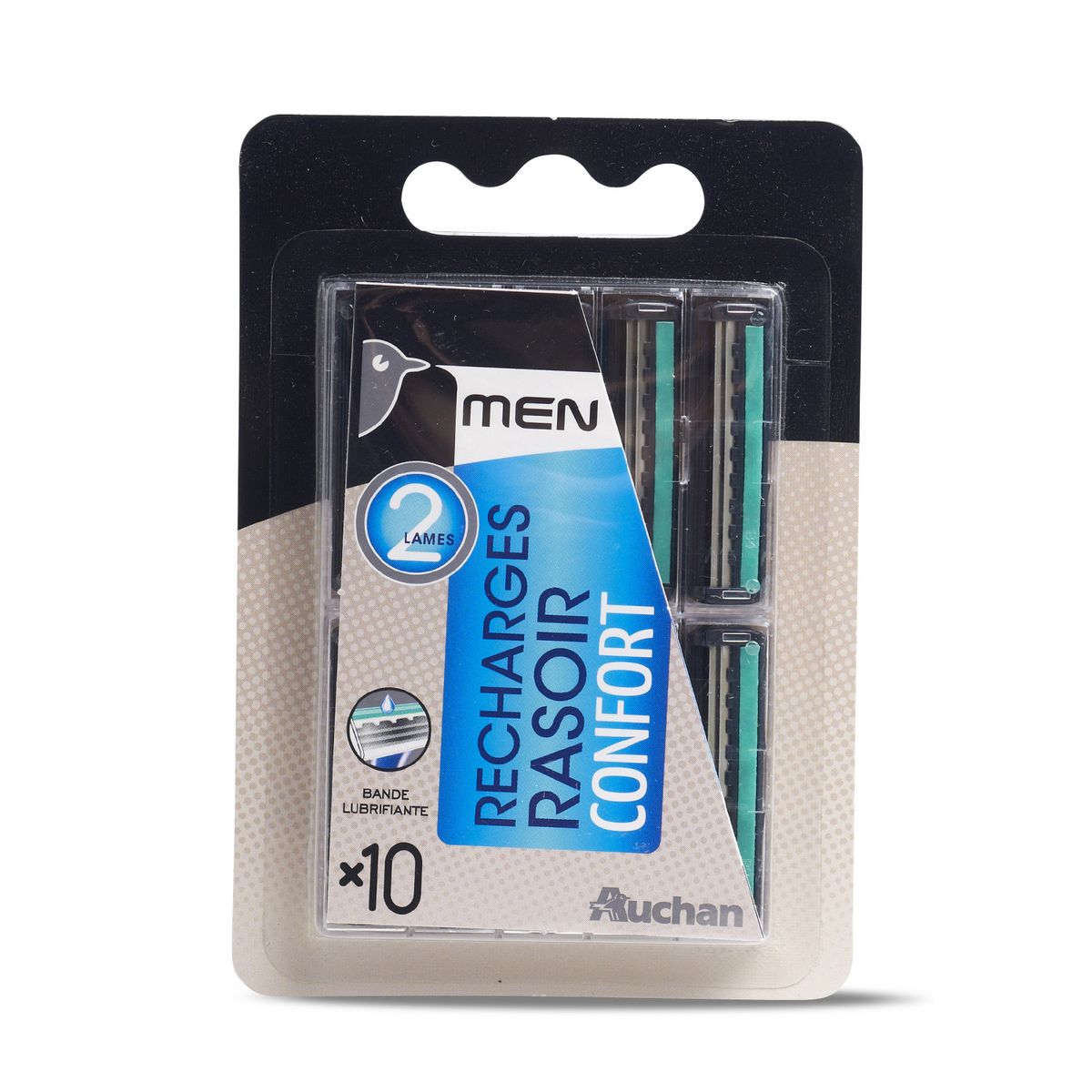 AUCHAN Men Recharges rasoir confort 2 lames avec bande lubrifiante 10 recharges