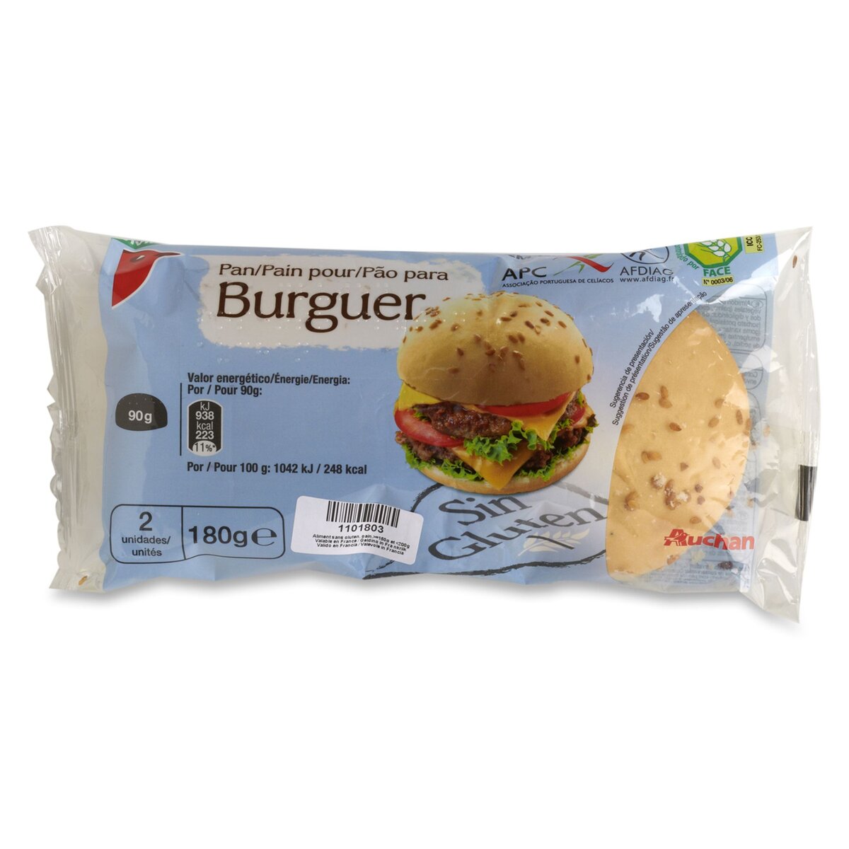 AUCHAN Auchan pain burger sans gluten 2x180g