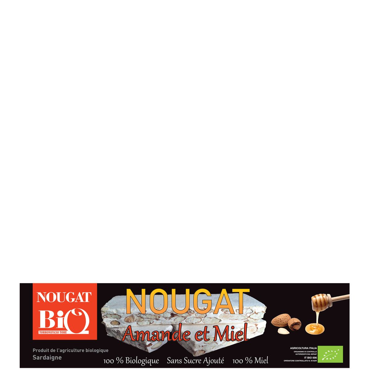 Barre de nougat bio aux amandes et miel sans sucre ajouté 150g