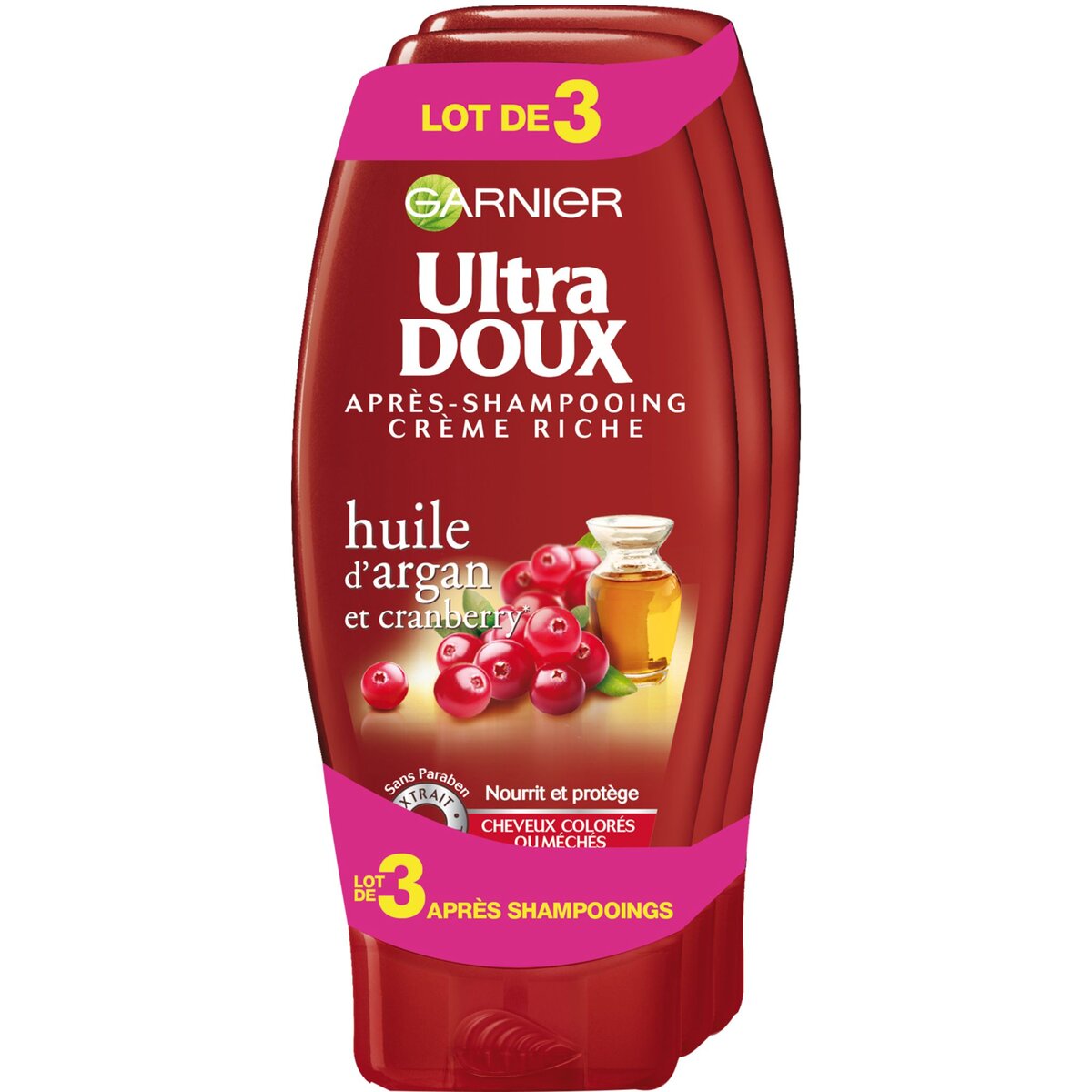 GARNIER ULTRA DOUX Garnier Ultra Doux après-shampoing argan cranberries 3x200ml