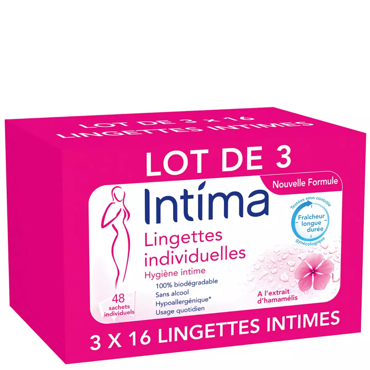 INTIMA Lingettes individuelles hygiène intime hypoallergéniques 3x16 lingettes 