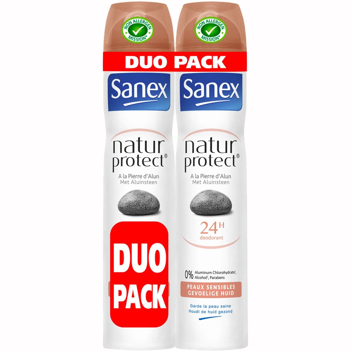 SANEX Natur Protect déodorant spray pierre d'alun peaux sensibles 2x200ml