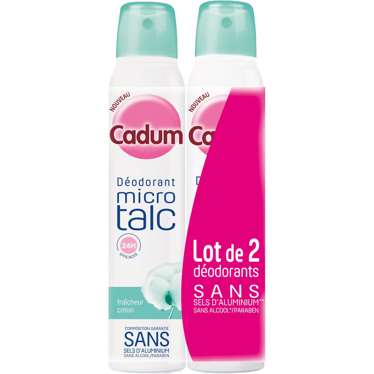 CADUM déodorant atomiseur microtalc fraîcheur coton 2x200ml 2x200ml