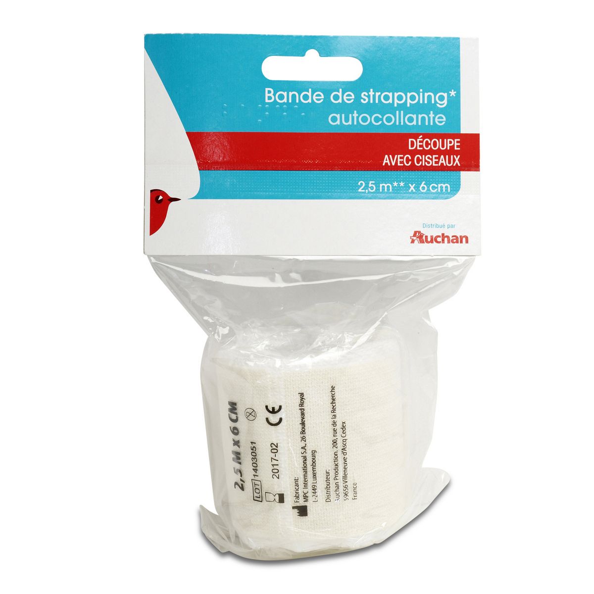 AUCHAN Bande de stapping autocollante 2,5cmx6cm 2,5cmx6cm 1 bande