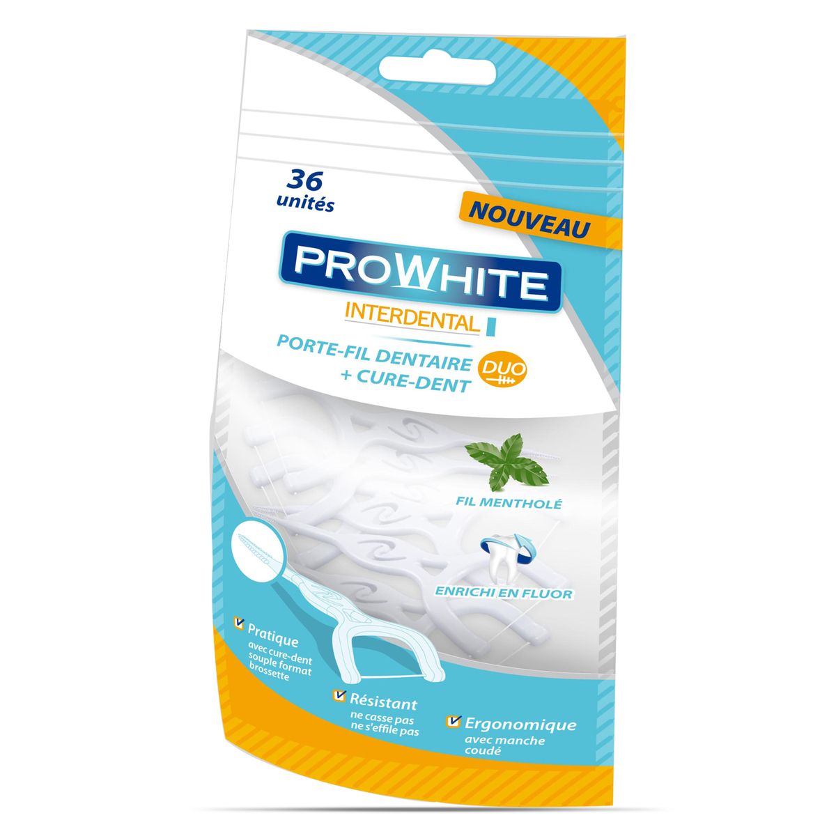 Porte fil dentaire + cure-dent menthol & fluor 36 pièces