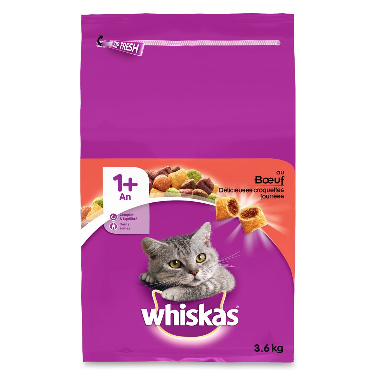 WHISKAS Whiskas croquette pour chat au boeuf 1 an et+ 3,6kg