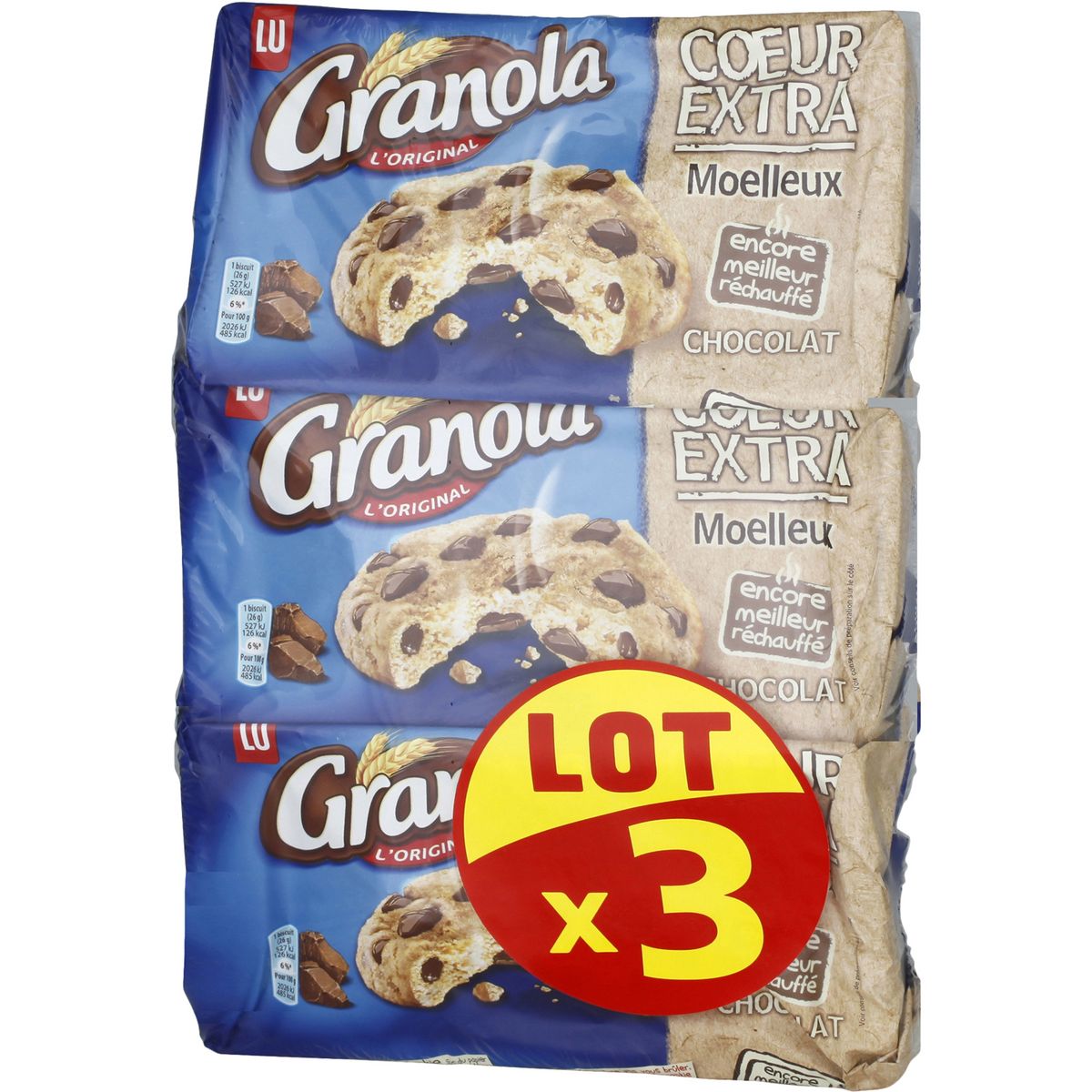 GRANOLA Cookies coeur extra moelleux aux pépites de chocolat 3x182g