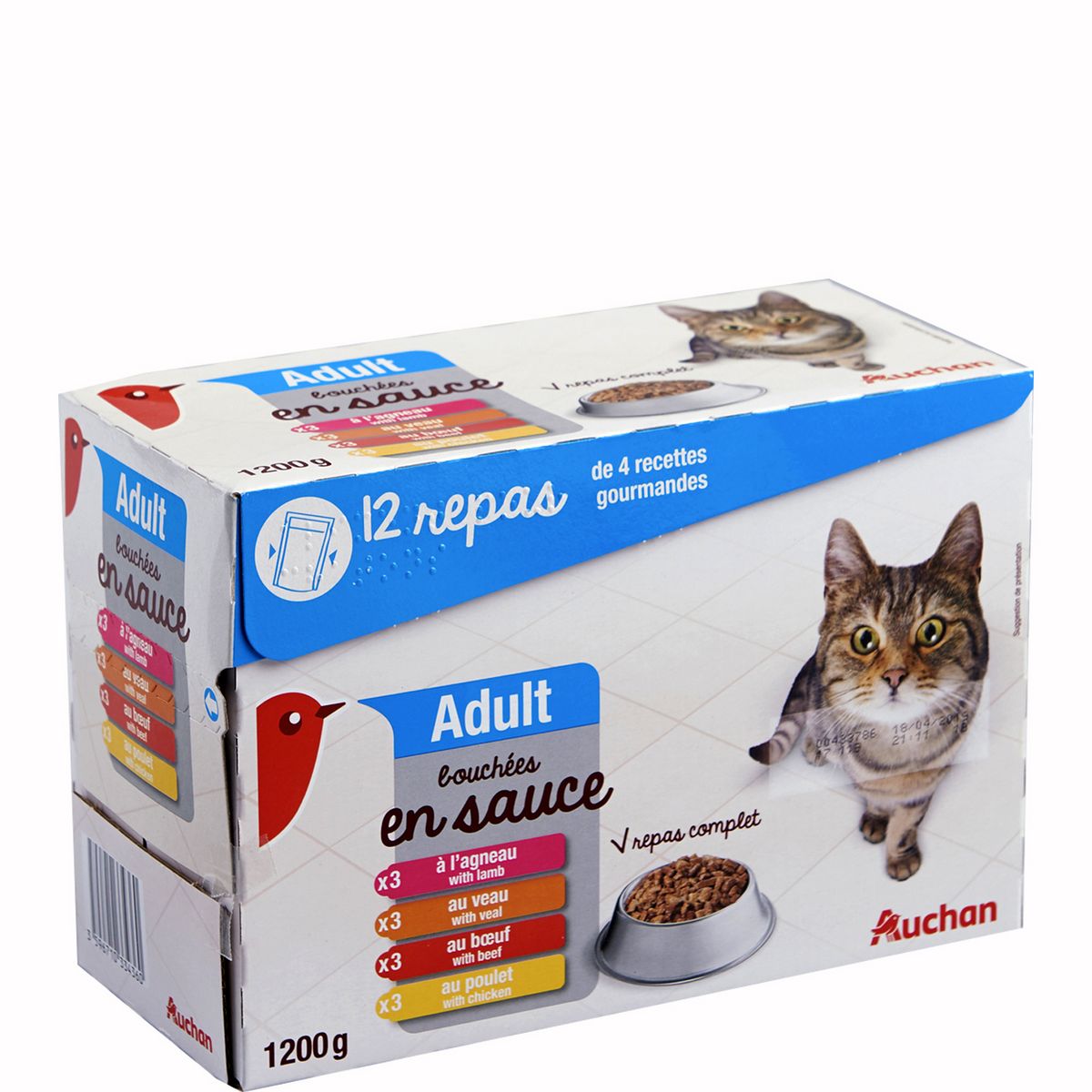 AUCHAN Adult sachets repas bouchées en sauce viandes pour chat 12x100g