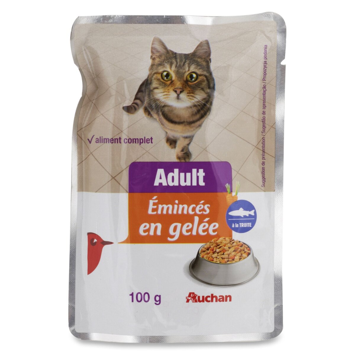 AUCHAN Auchan Adult sachet repas émincés de pâtée en gelée truite pour chat 100g 100g