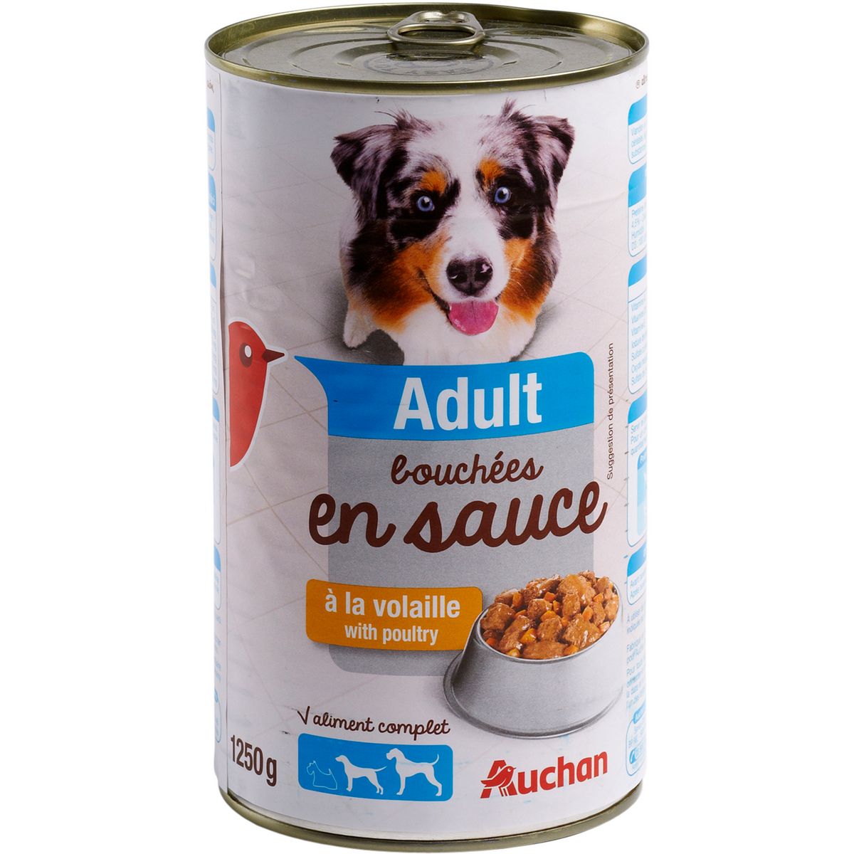 AUCHAN Adult pâtée en sauce à la volaille pour chien 1250g