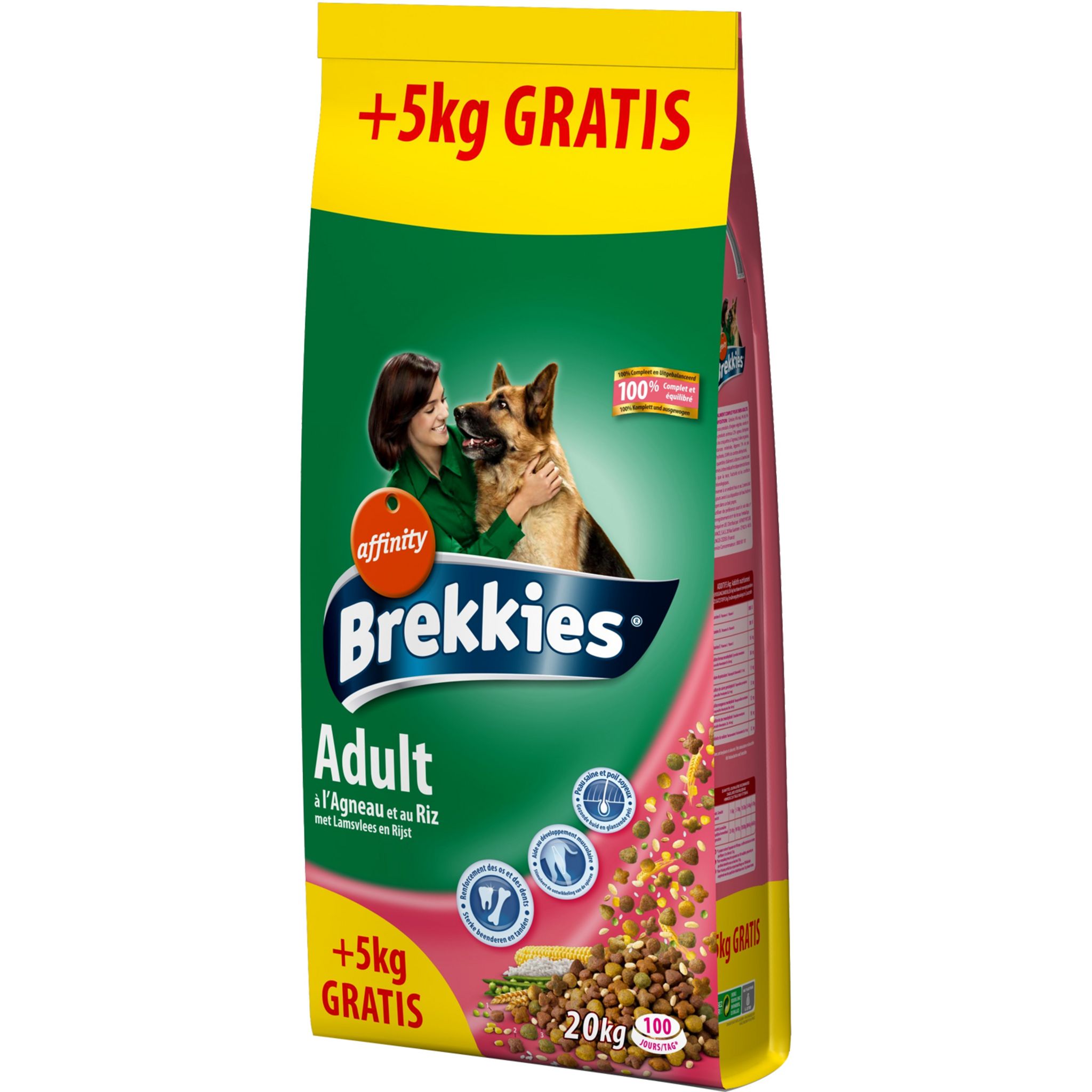 BREKKIES Brekkies Croquette Chien Adult Agneau +10kg 15kg+5kg Offert ...