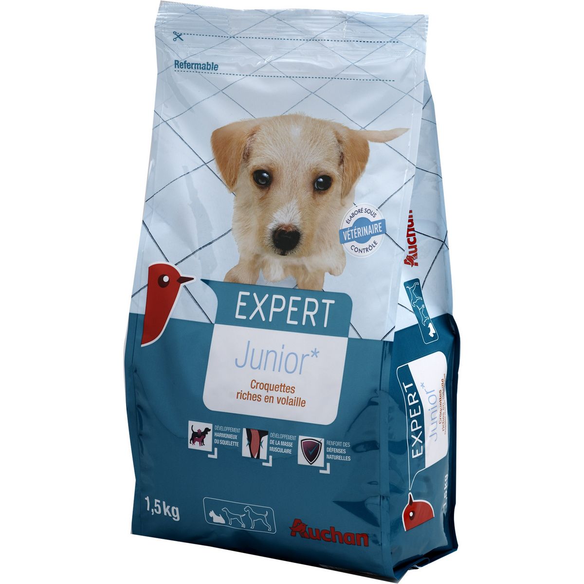AUCHAN Expert junior croquettes à la volaille pour chiot 1,5kg