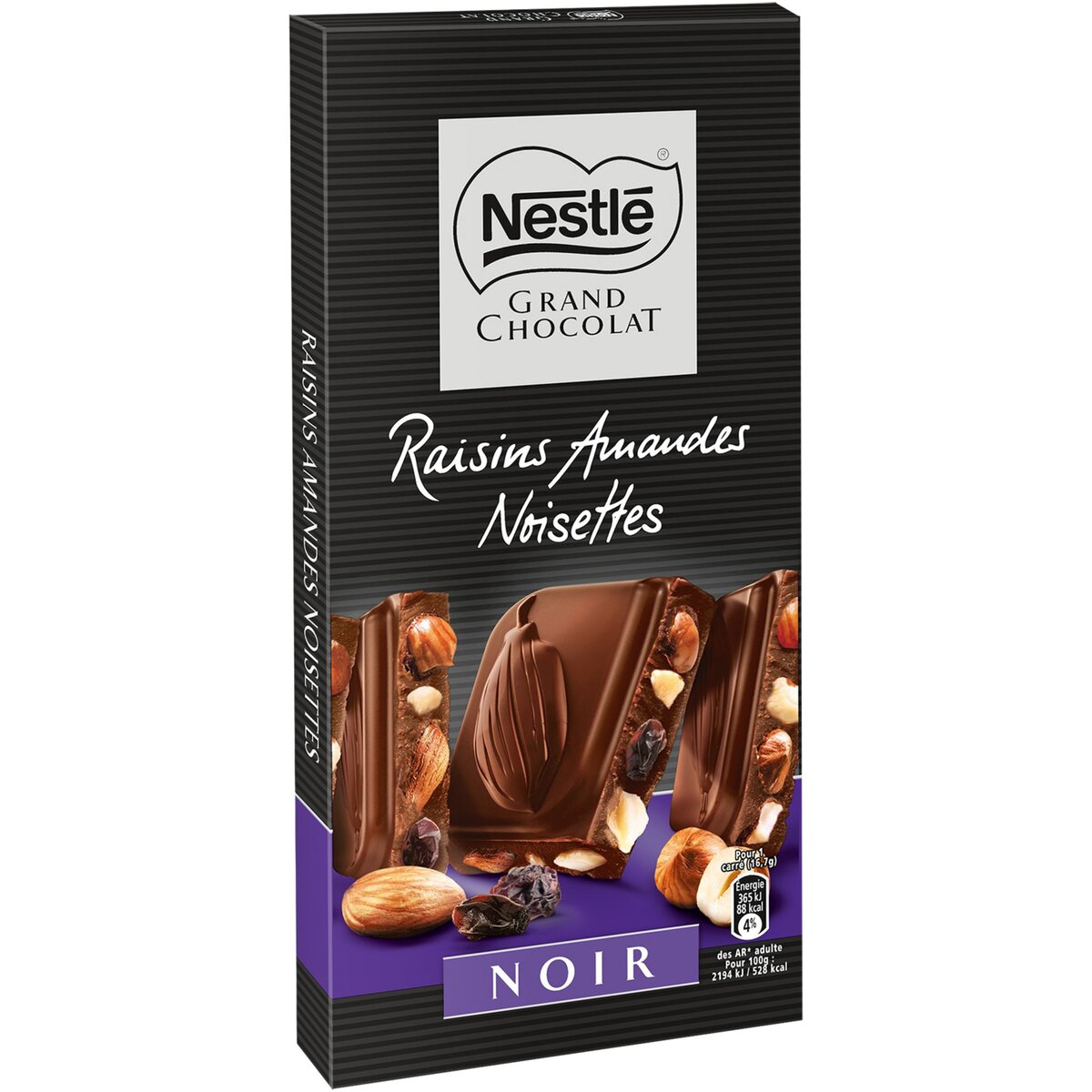 NESTLE Tablette de chocolat noir raisins noisettes amandes 200g