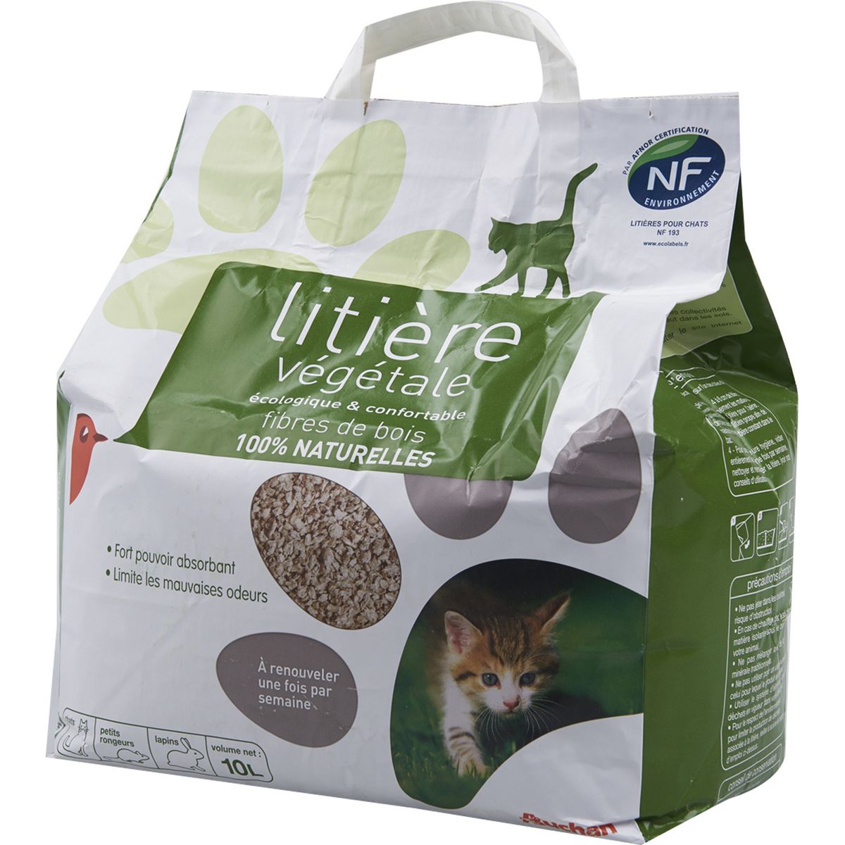 AUCHAN Litière végétale écologique et confortable pour chat 10l