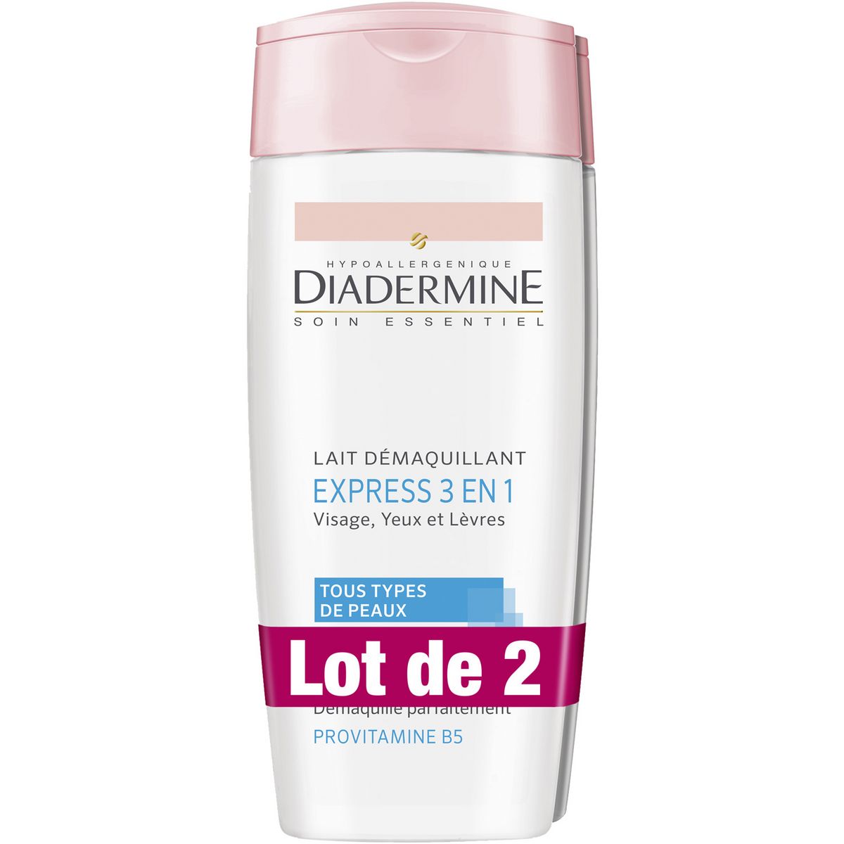 DIADERMINE Lait démaquillant express 3en1 tous types de peaux 2x200ml