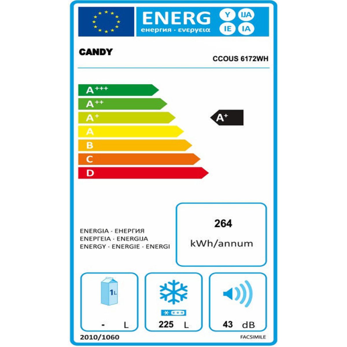 CANDY Congélateur armoire CCOUS6172WH, 225 L, Froid statique