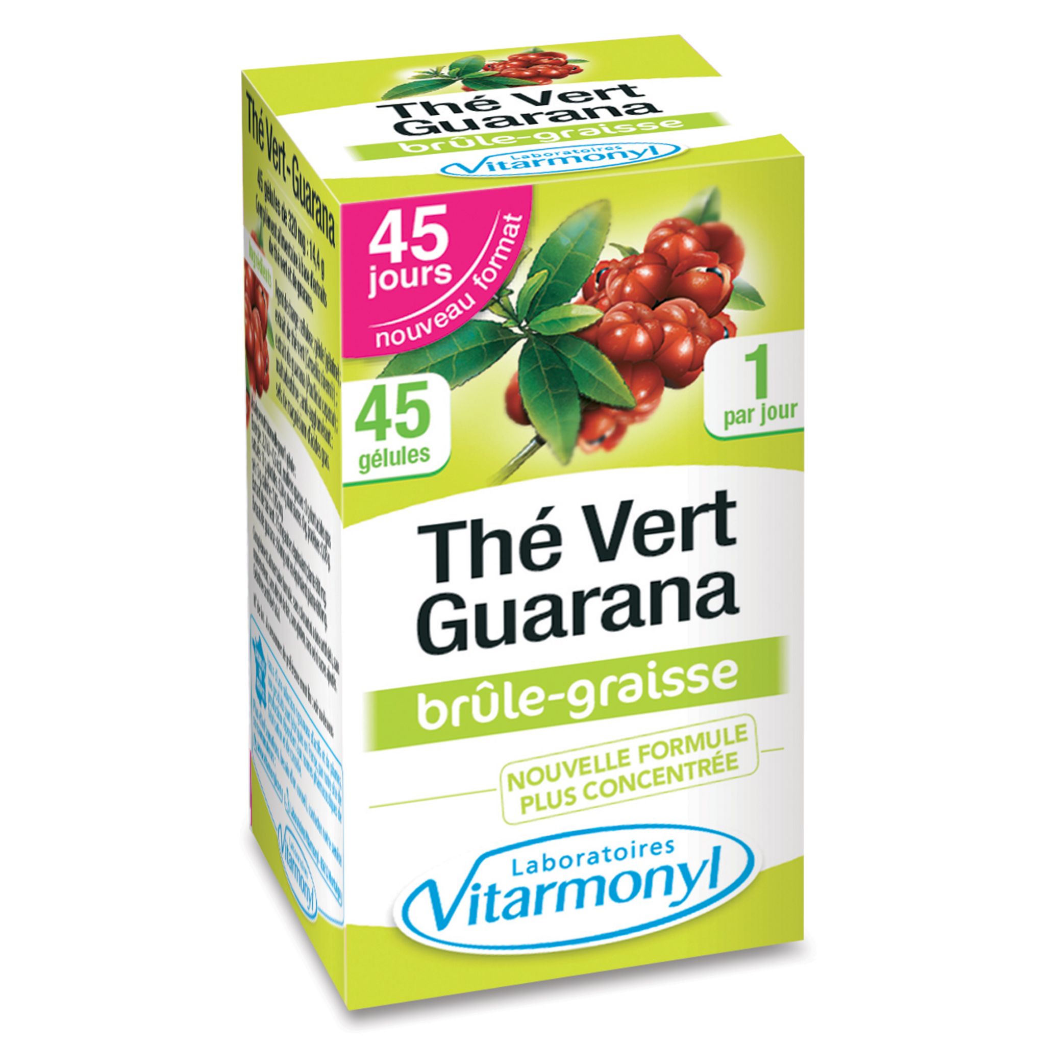Voir la diapositive 2 : VITARMONYL Gélules thé vert et guarana brûle graisse 45 gélules