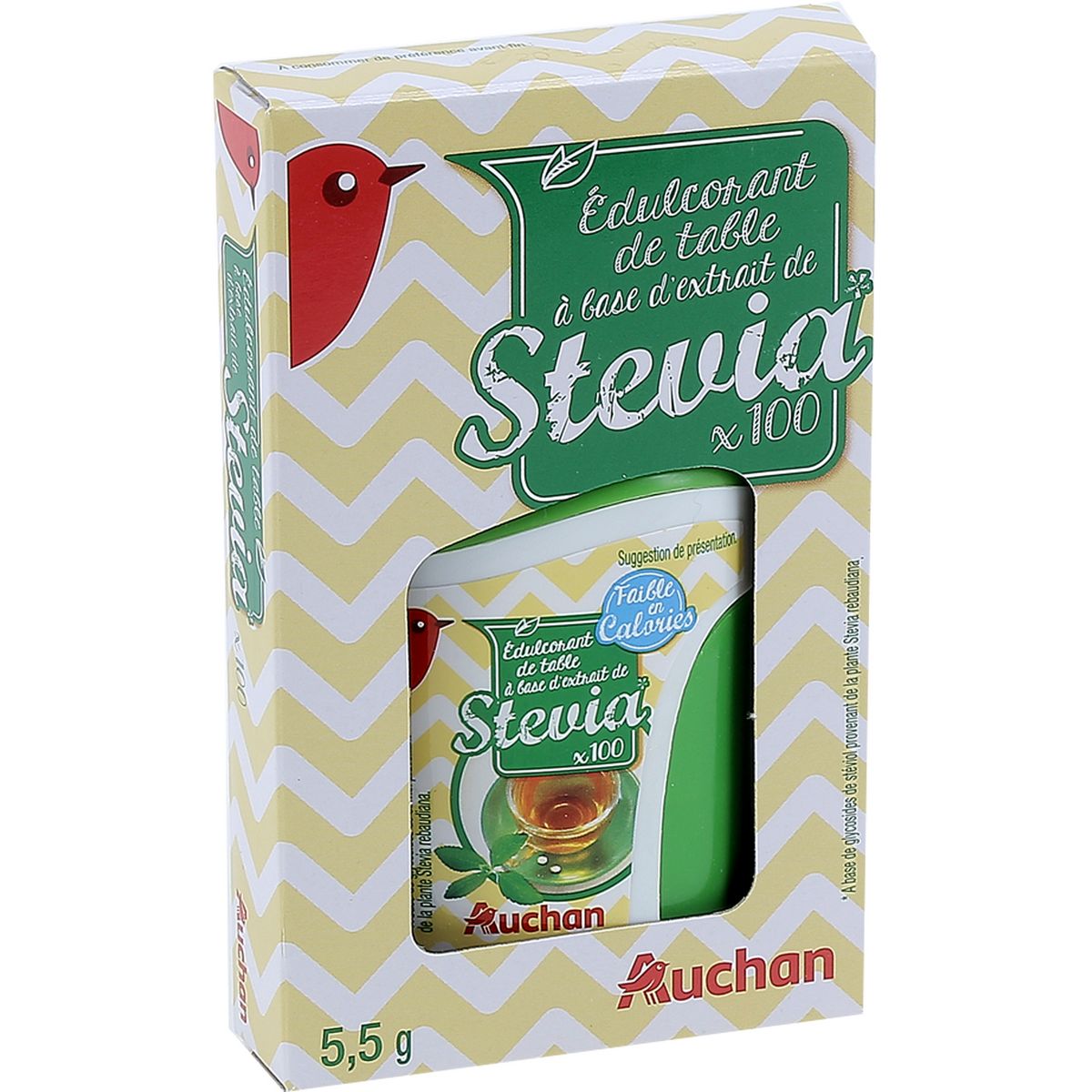AUCHAN Edulcorant à base d'extrait de stévia en comprimés 100 comprimés 5,5g