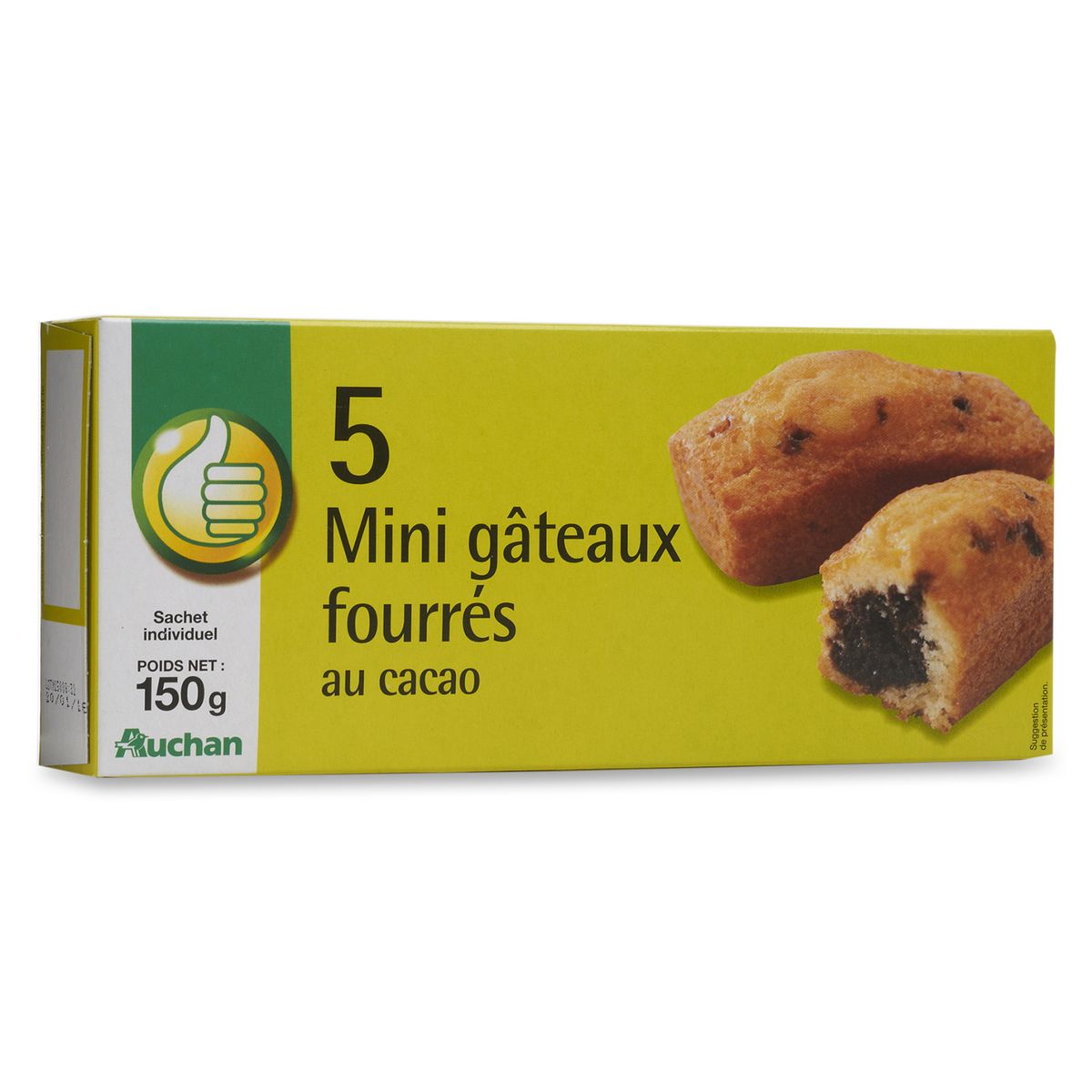 AUCHAN ESSENTIEL Mini gâteaux fourrés au cacao, sachets individuels 5 gâteaux 150g