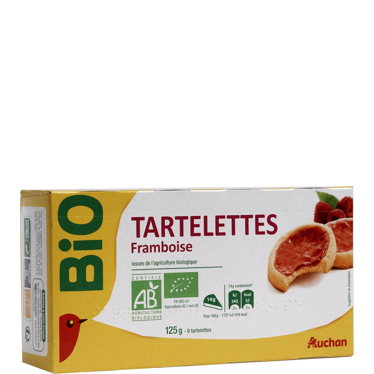 AUCHAN BIO Tartelettes à la framboise 9 biscuits 125g