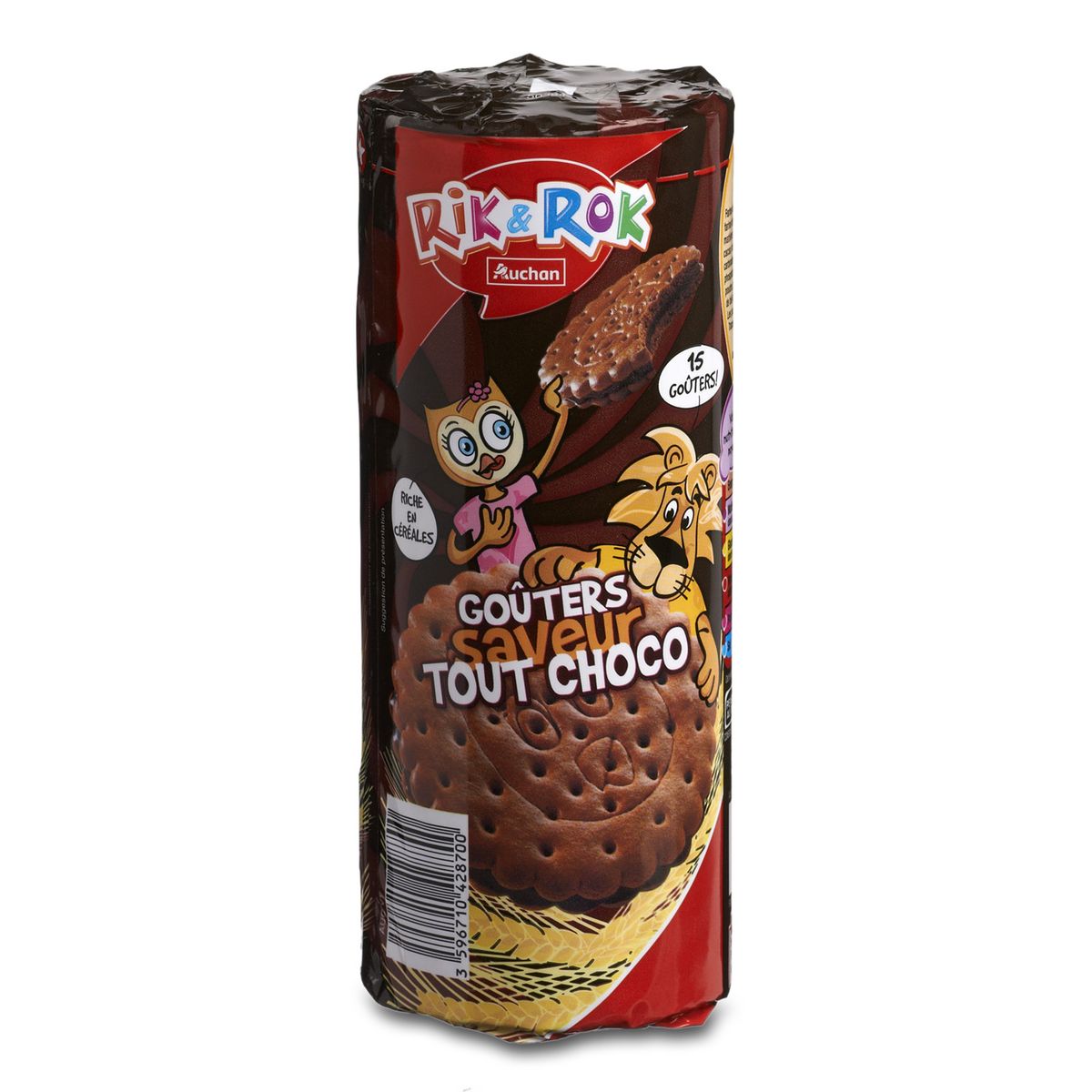 AUCHAN RIK & ROK Biscuits fourrés ronds saveur tout choco 15 biscuits 300g