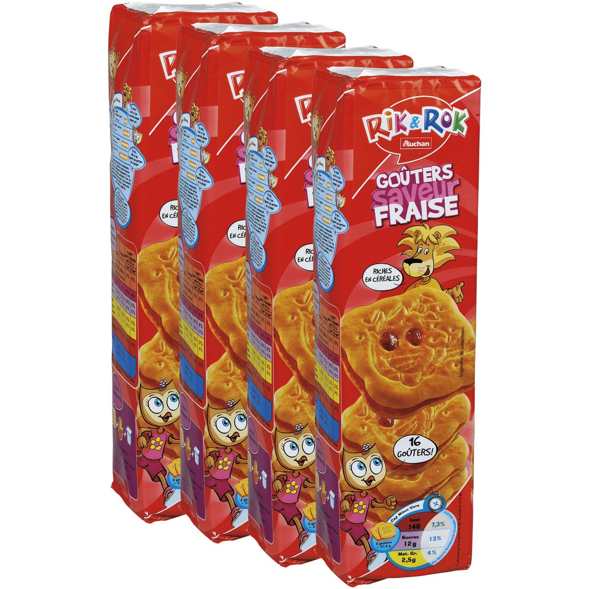 AUCHAN RIK ET ROK Rik&Rok fourrés fraise 4x300g