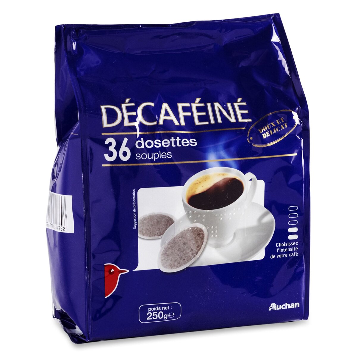 AUCHAN Auchan café décaféiné dosette x36 -250g