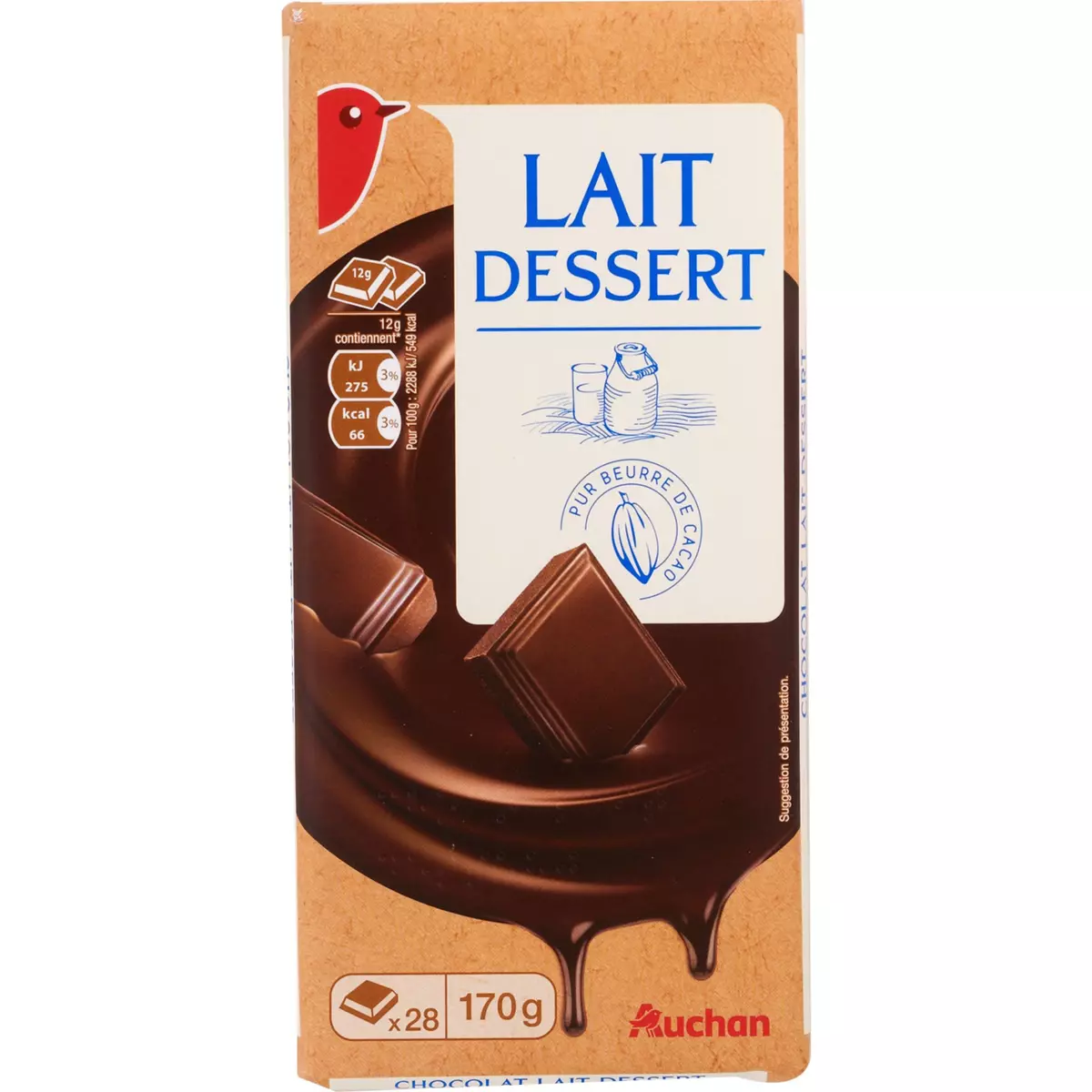 AUCHAN Tablette de chocolat au lait pâtissier 1 pièce 170g