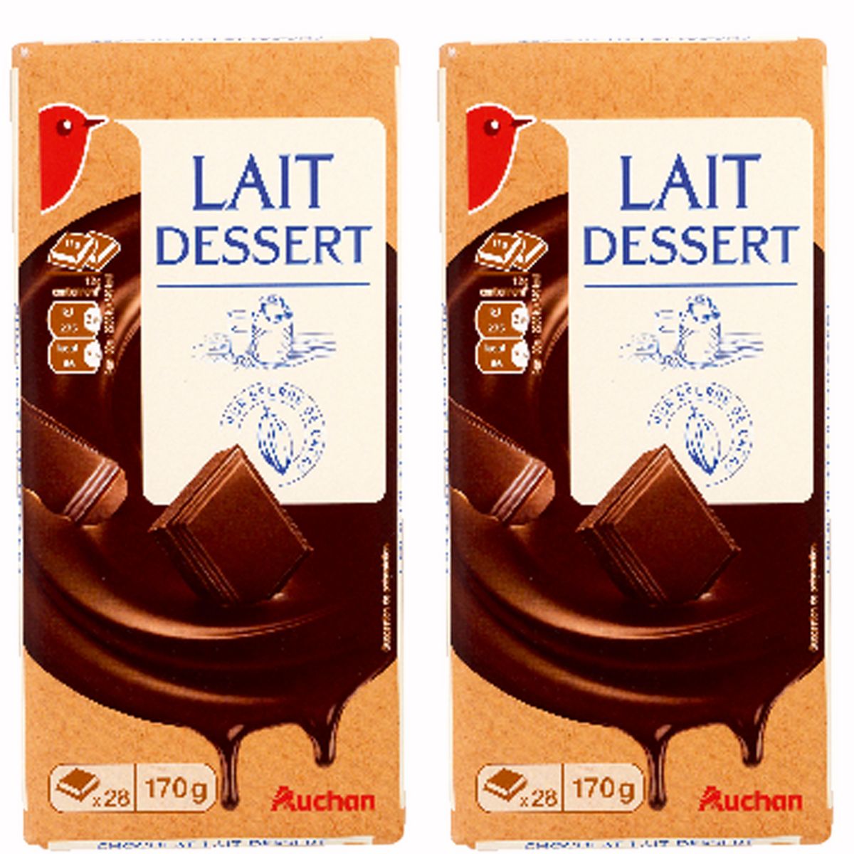 AUCHAN Tablette de chocolat au lait spécial dessert 2 tablettes 2x170g