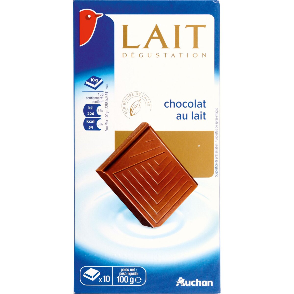 AUCHAN Auchan chocolat dégustation lait 100g