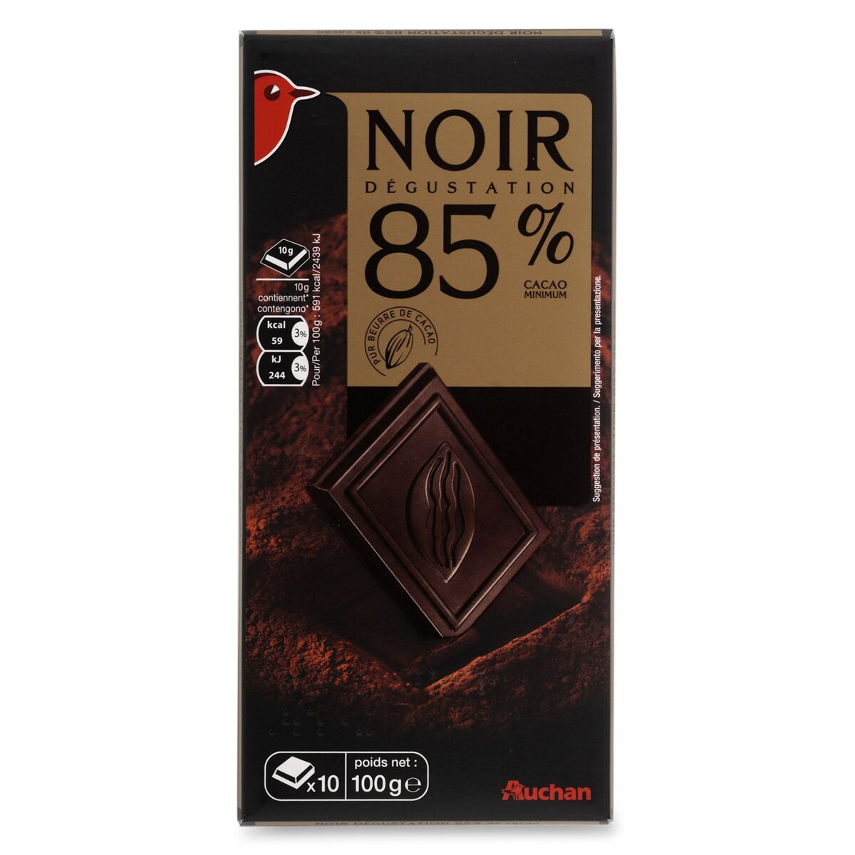 AUCHAN Tablette de chocolat noir dégustation 85% 1 pièce 100g