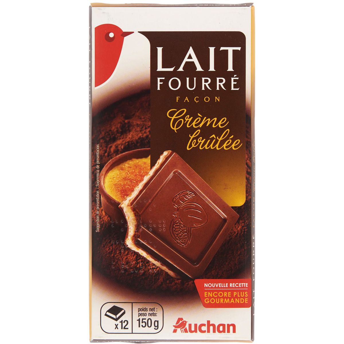 AUCHAN Auchan chocolat au lait fourré façon crème brûlée 150g